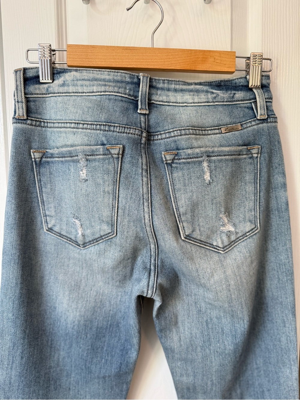 KanCan Distressed Flare Jeans Light Wash Raw Hem High Rise Denim - Picture 6 of 16